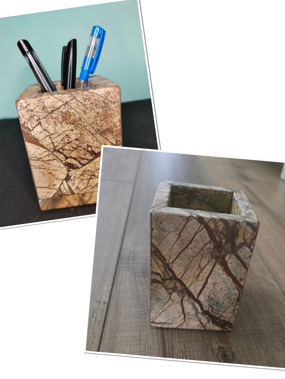 Marble bathroom earthy tones Brush Holder natural stone organizer Pen Holder